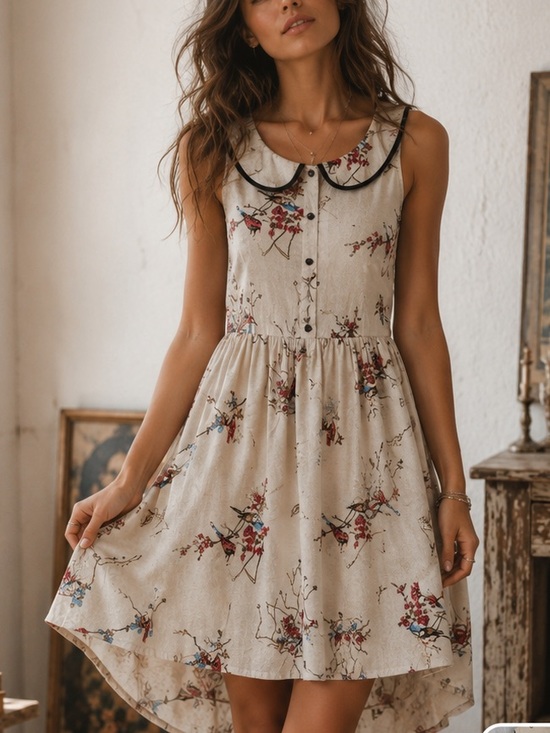 Band of Gypsies Dresses & Skirts - Band of Gypsies Bird Print Peter Pan Collar Fit & Flare Dress S